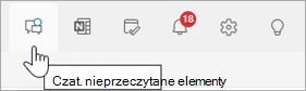 Zrzut ekranu przedstawiający nagłówek programu Outlook z wybranym czatem w aplikacji Teams