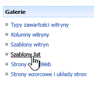 Łącze szablonu listy w menu galerie