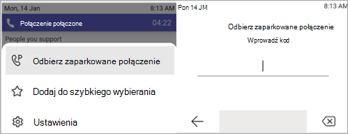 Zrzut ekranu przedstawiający proces odbierz zaparkowane połączenie.