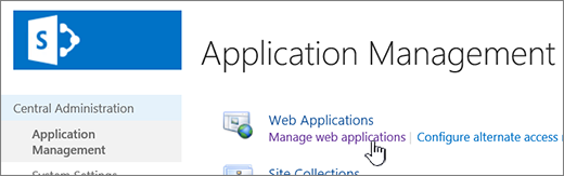 Administracja centralna z zaznaczoną pozycją Zarządzaj aplikacjami sieci Web