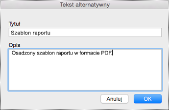 Dodawanie tekstu alternatywnego do plików osadzonych w programie OneNote dla komputerów Mac
