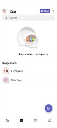 Ekran czatu mobilnego w aplikacji Teams w wersji bezpłatnej