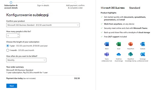 Kupowanie subskrypcji platformy Microsoft 365 Business