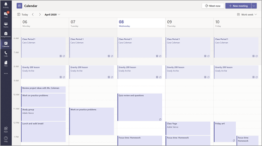 Widok kalendarza w aplikacji Teams
