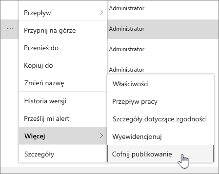 Kliknij pozycję Cofńpublish