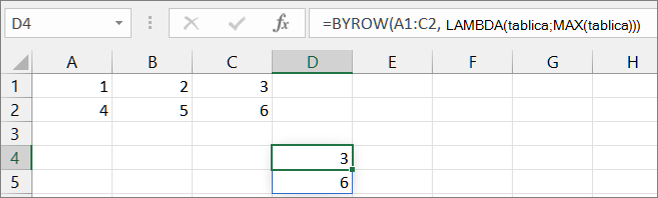 Pierwszy przykład funkcji BYROW