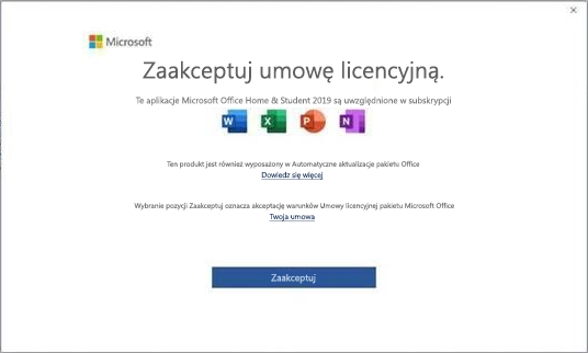 Umowa licencyjna użytkownika końcowego pakietu Microsoft Office 2019.