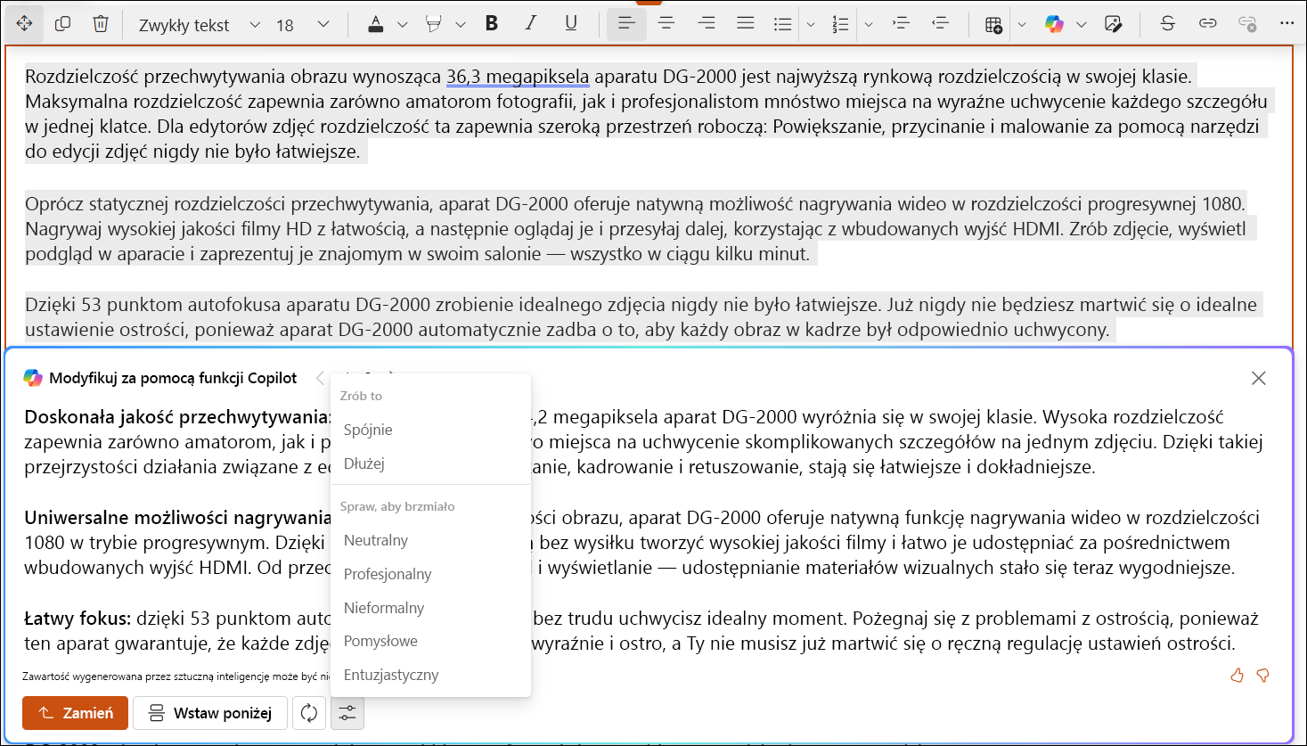 przykładowy zrzut ekranu przedstawiający automatyczną modyfikację