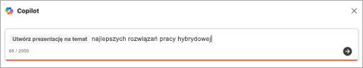 Zrzut ekranu przedstawiający dane wejściowe polecenia w celu utworzenia prezentacji za pomocą funkcji Copilot.