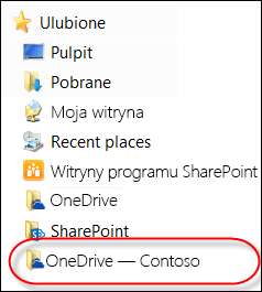 Zsynchronizowany folder usługi OneDrive dla Firm na liście Ulubione w eksploratorze plików