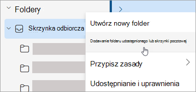Zrzut ekranu przedstawiający zaznaczenie w celu dodania folderu udostępnionego lub skrzynki pocztowej