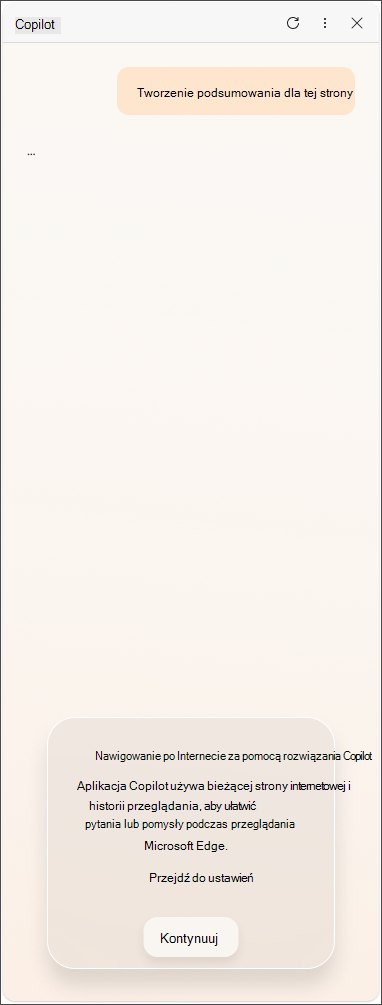 Komunikat zgody na dane od rozwiązania Copilot w przeglądarce Microsoft Edge