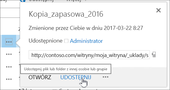 Kliknięcie pozycji Udostępnij w pliku