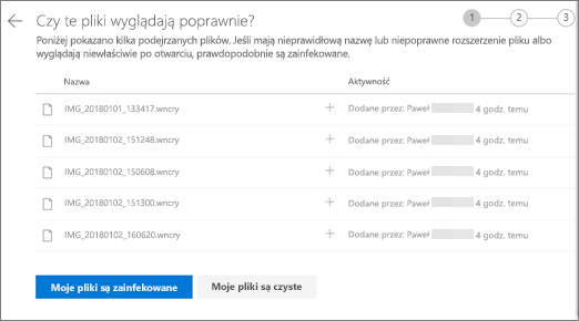 Zrzut ekranu przedstawiający ekran Czy te pliki wyglądają prawidłowo w witrynie internetowej usługi OneDrive