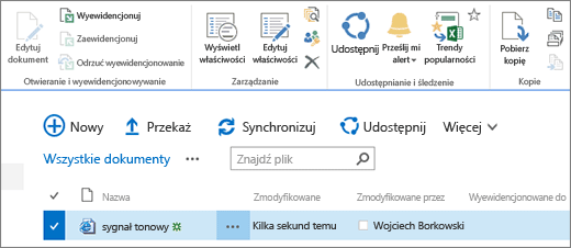 Edytowanie sekcji wstążki z zaznaczonym elementem