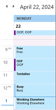 OOF w kolorze Kalendarz Outlook przed aktualizacją