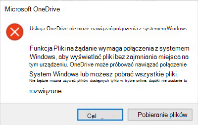 Zrzut ekranu przedstawiający problem z usługą OneDrive