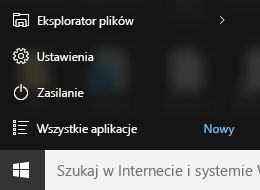 Aplikacja ustawienia menu Start systemu Windows 10