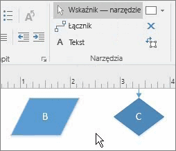 Narzędzie Łącznik umożliwia łączenie kształtów połączeniem punktowym po obu końcach.