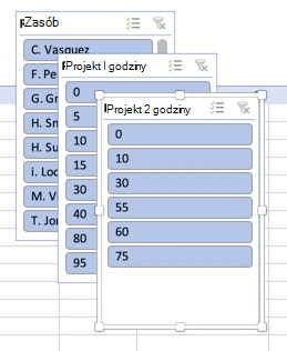 Fragmentatory tabeli przestawnej w programie Excel dla komputerów Mac.