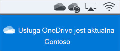 Zrzut ekranu przedstawiający aplikację OneDrive na pasku menu na komputerze Mac po zakończeniu pracy kreatora OneDrive — Zapraszamy!