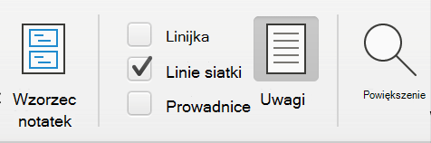 Zrzut ekranu przedstawiający pole wyboru Linie siatki na karcie Widok w programie Microsoft PowerPoint.