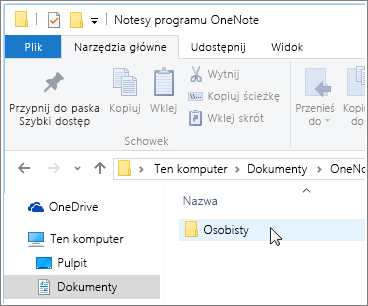 Zrzut ekranu: folder dokumentów systemu Windows z widocznym folderem notesu programu OneNote.