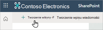 Zrzut ekranu przedstawiający polecenie Utwórz witrynę w usłudze SharePoint Online.