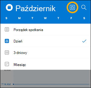 Opcje przycisku widoku kalendarza w systemie iOS