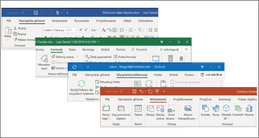 Zaktualizowane elementy wizualne na wstążce dla programów Word, Excel, PowerPoint i Outlook