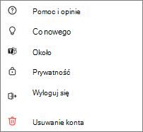 Ustawienia aplikacji Teams w wersji bezpłatnej na urządzenia przenośne