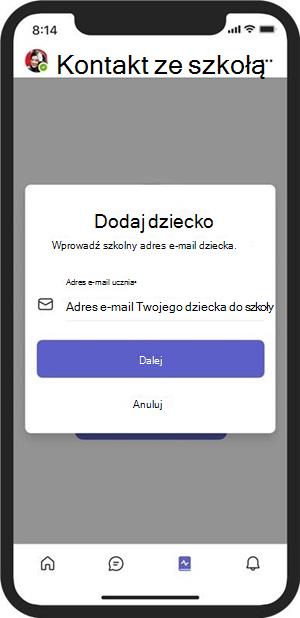 Dodawanie szkolnego adresu e-mail dziecka.