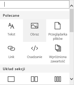 Zrzut ekranu przedstawiający wybór składnika Web Part obrazu w programie SharePoint.