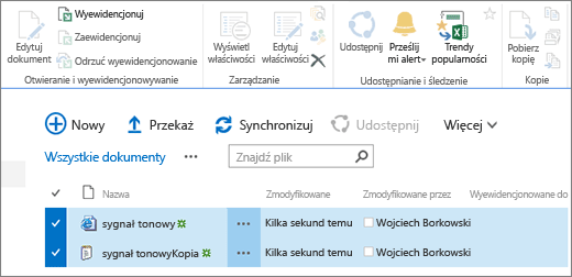 Edytowanie części wstążki z zaznaczonymi dwoma elementami na liście