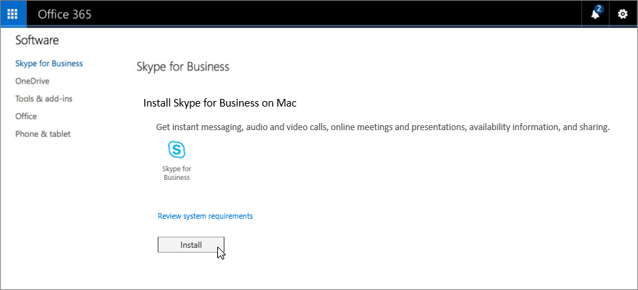 Strona instalacji programu Skype dla firm na komputerze Mac