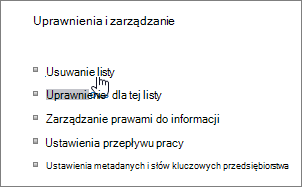 Okno dialogowe Ustawienia listy z wyróżniona oknie Dialogowym Usuwanie tej listy