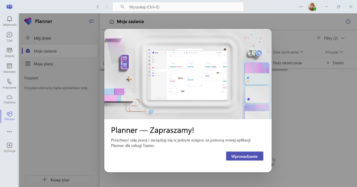 Zrzut ekranu przedstawiający sposób uzyskiwania dostępu do aplikacji Planner w aplikacji Teams.