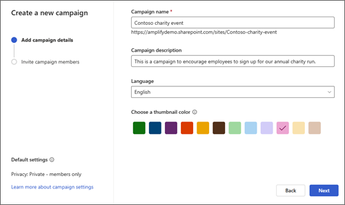 Zrzut ekranu przedstawiający okienko ustawień, w którym wybierzesz nazwę, opis, język i kolor miniatury.