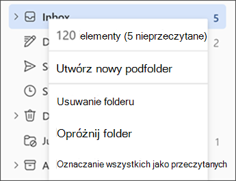 Zrzut ekranu przedstawiający menu po kliknięciu folderu prawym przyciskiem myszy