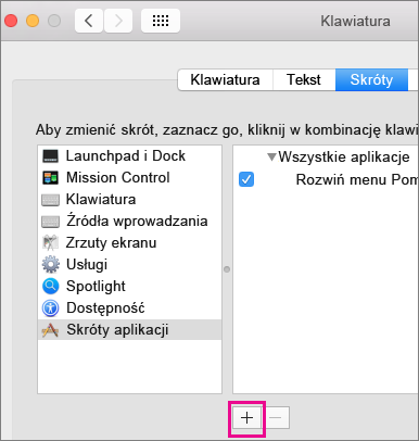 Niestandardowy skrót klawiaturowy pakietu Office 2016 dla komputerów Mac