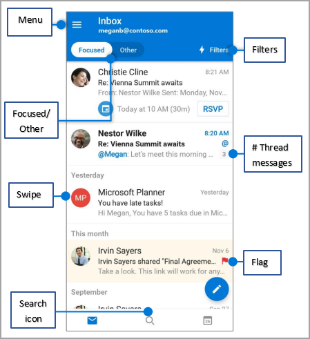 Ekran aplikacji Outlook w systemie Android