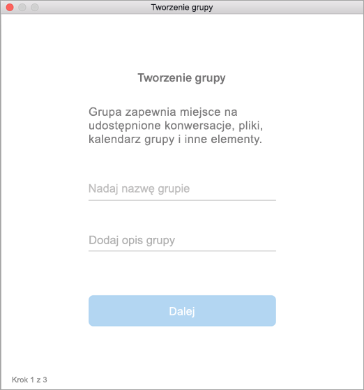 Przedstawia interfejs użytkownika do tworzenia grupy na komputerze Mac