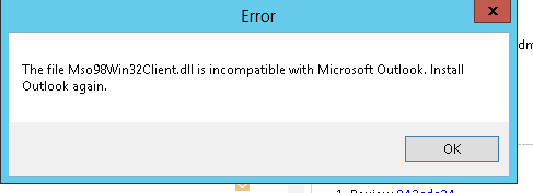 Błąd z powodu awarii programu Outlook