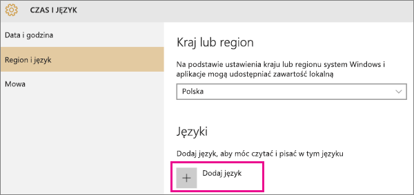Dodawanie języka w systemie Windows 10