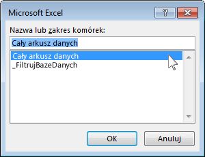 Okno dialogowe programu Microsoft Excel w programie Word