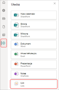 Zrzut ekranu przedstawiający aplikację Lista w programie SharePoint.