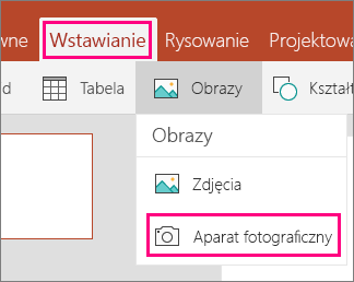 Opcja Wstaw obraz z aparatu fotograficznego w pakiecie Office Mobile dla systemu Windows 10