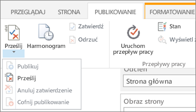 Przyciski Prześlij, Publikuj na karcie publikowanie w trybie edycji.