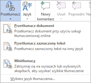 Narzędzia do tłumaczenia dostępne w programach pakietu Office
