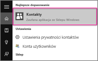 Wpisz Kontakty w systemie Windows 10